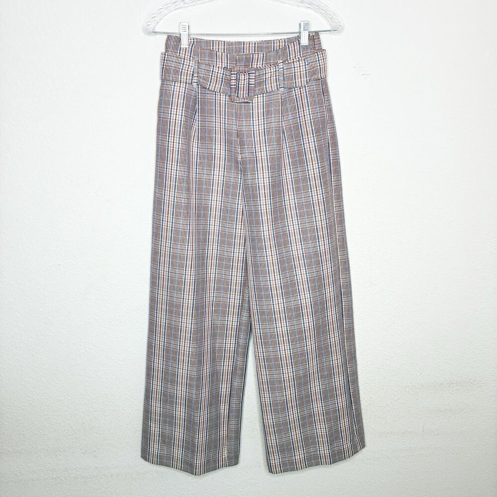 Skies are Blue Belted Plaid Wide Leg Pants XS